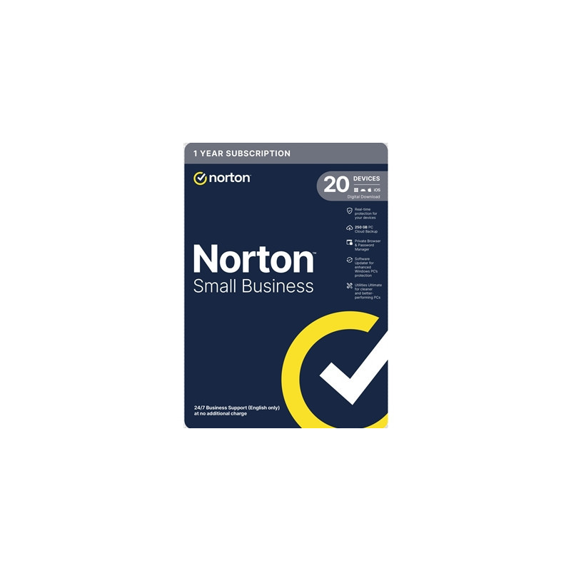 Norton Small Business  Antivirus Software  20 Devices  1-year Subscription  Includes 250GB of Cloud Storage  Dark Web Monitoring