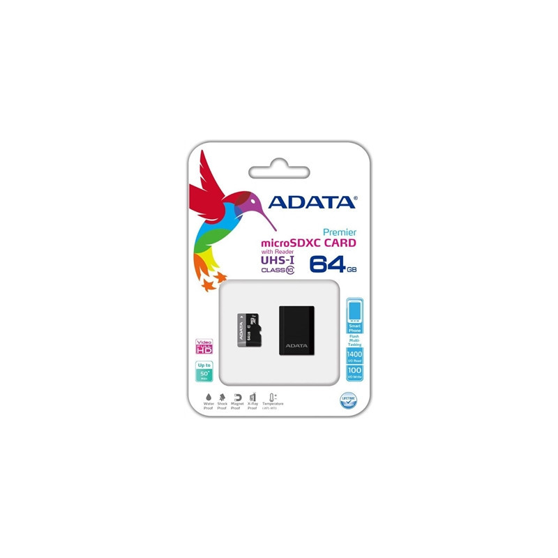 Adata Premier 64GB Micro SDHC UHS-I Class 10 Memory Card with Adaptor