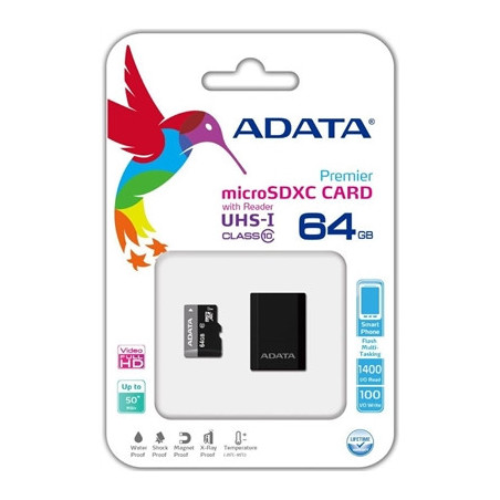 Adata Premier 64GB Micro SDHC UHS-I Class 10 Memory Card with Adaptor