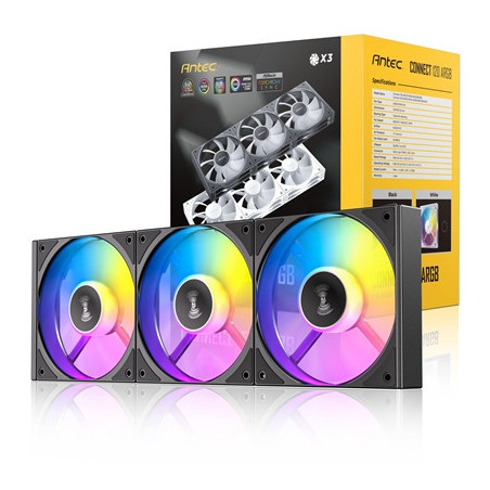 Antec Connect 120 ARGB 3-Pack 120mm PWM Fans with Daisy Chain Design and Vibration-Absorbing Pads
