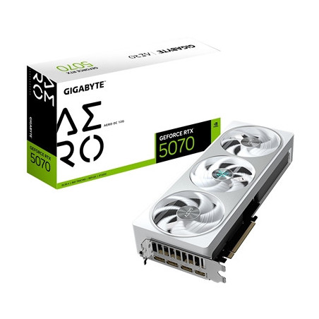 Gigabyte NVIDIA GeForce RTX 5070 AERO OC 12GB GDDR7 Graphics Card  6144 CUDA Cores  2625 MHz Core Clock  Triple Fan  White  RGB 