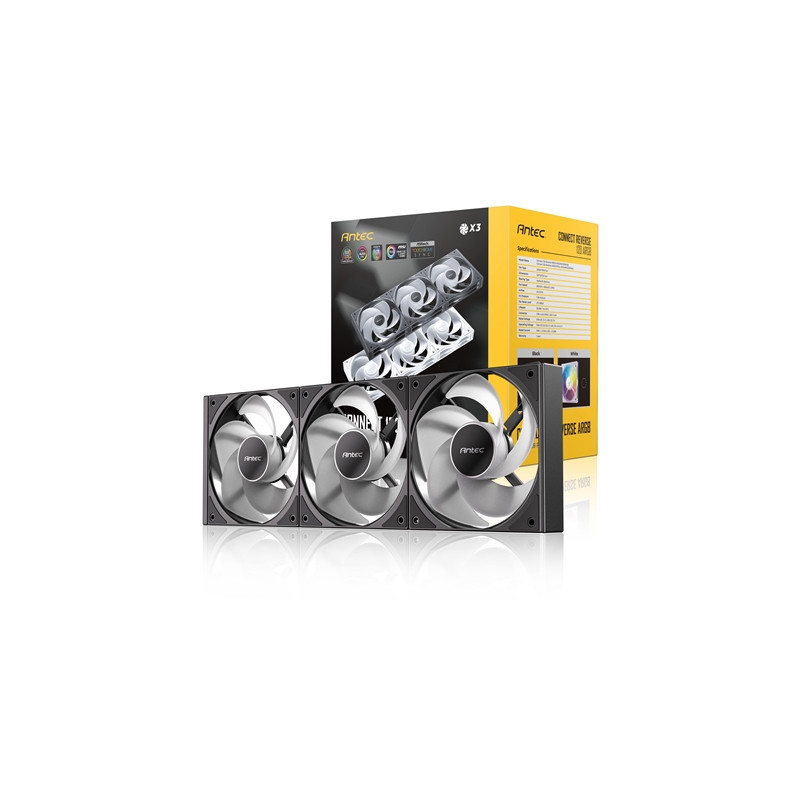 Antec Connect 120 ARGB Reverse 3-Pack 120mm PWM Fans with Daisy Chain Design and Vibration-Absorbing Pads