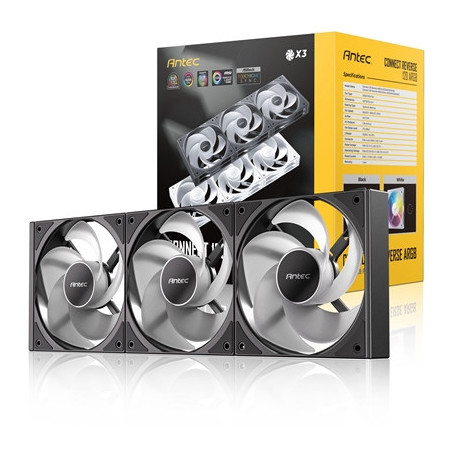 Antec Connect 120 ARGB Reverse 3-Pack 120mm PWM Fans with Daisy Chain Design and Vibration-Absorbing Pads