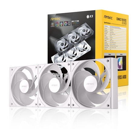Antec Connect 120 ARGB White Reverse 3-Pack 120mm PWM Fans with Daisy Chain Design and Vibration-Absorbing Pads