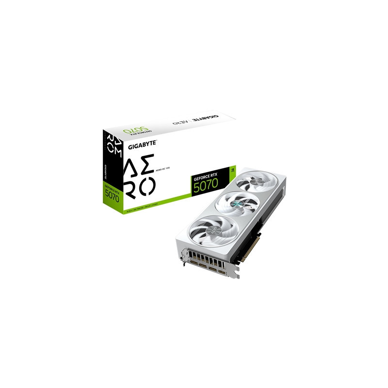 Gigabyte NVIDIA GeForce RTX 5070 AERO OC 12GB GDDR7 Graphics Card  6144 CUDA Cores  2625 MHz Core Clock  Triple Fan  White  RGB 