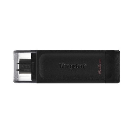 Kingston DT70/64GB DataTraveler 64GB USB Flash Drive  USB 3.2   USB-C  Gen1  80MB/s  Clear Cap  Black  Retail.
