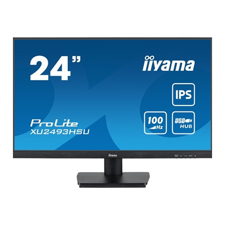 iiyama ProLite XU2493HSU-B7 IPS Monitor - 24 Inch  1920x1080 Full HD (1080p) @ 100 Hz  250 cd/m  1ms  USB-Hub  HDMI  DisplayPort