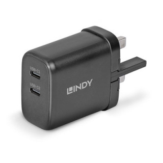 Lindy 65W USB 2 x Type C GaN Charger  Input UK Plug  Output 2 x USB Type C Female  Black