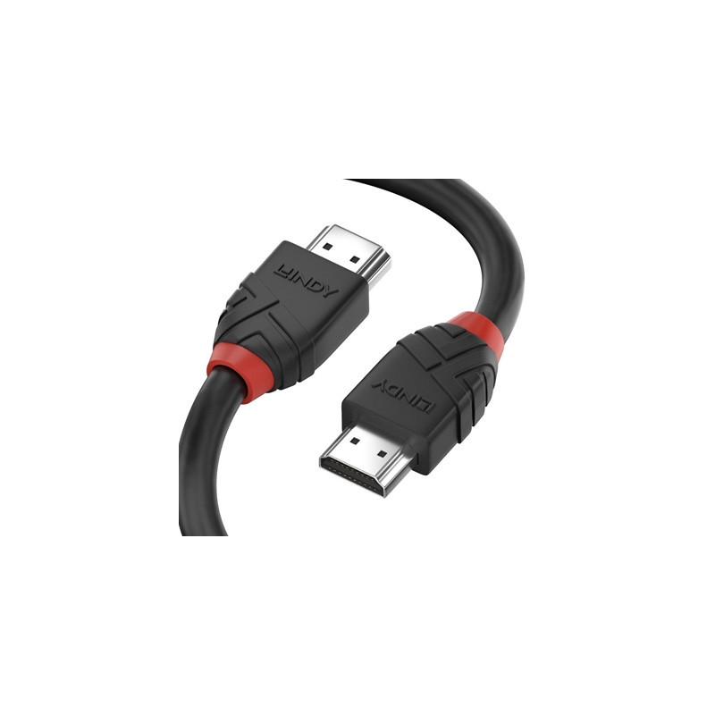 LINDY 36470 Black Line HDMI Cable  HDMI 2.0 (M) to HDMI 2.0 (M)  0.5m  Black & Red  Supports UHD Resolutions up to 4096x2160@60H