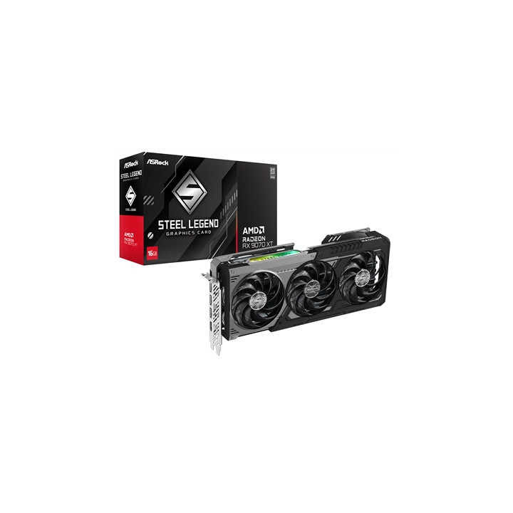 ASRock AMD Radeon RX 9070 XT Steel Legend Dark 16GB GDDR6 Graphics Card  4096 Streams  2970 MHz Boost Clock  Triple Fan  3x Disp