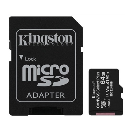 Kingston Canvas Select Plus 64GB Micro SD UHS-I (U1) Flash Card with Adapter