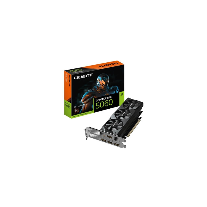 Gigabyte NVIDIA GeForce RTX 5060 OC Low Profile 8GB GDDR7 Graphics Card  3840 CUDA Cores  2512 MHz Core Clock  Triple Fan  3x Di