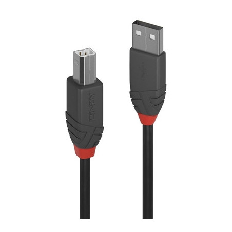 LINDY 36674 Anthra Line USB Cable  USB 2.0 Type-A (M) to USB 2.0 Type-B (M)  3m  Black & Red  Supports Data Transfer Speeds up t