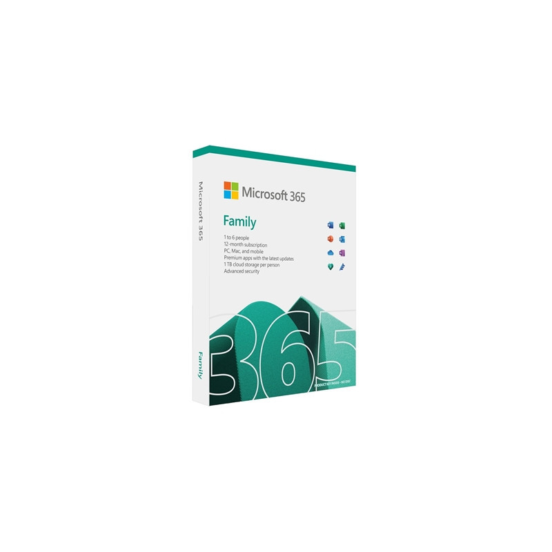 Microsoft 365 Family Medialess 1 Year Subscription 6 Users - Retail Boxed FY25H2