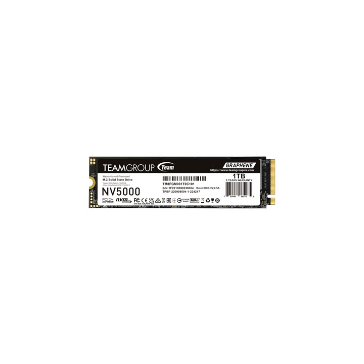 Team NV5000 (TM8FGM001T0C101) 1TB M.2 Interface  PCIe Gen4x4 with NVMe  2280  Read 5000MB/s  Write 3000MB/s  3 Year Warranty