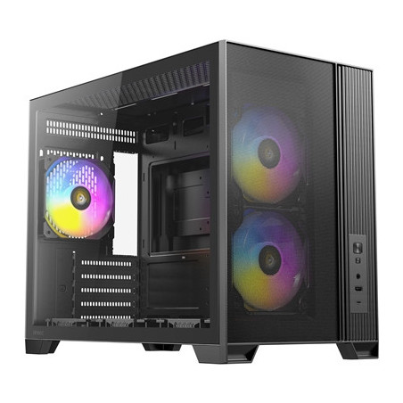 Antec FLUX M Mini Tower Gaming Case  1 x USB Type-C / 1 x USB 3.0  Tempered Glass Side Window Panel  Vertical Airflow Design  3 