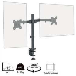 piXL Double Monitor Arm  For Upto 2x 27 inch Monitors  Desk Mounted  VESA dimensions of 75x75mm or 100x100mm  180 Degrees Swivel