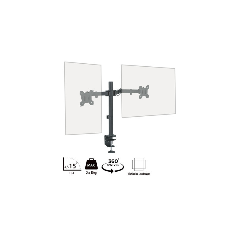 piXL Double Monitor Arm  For Upto 2x 27 inch Monitors  Desk Mounted  VESA dimensions of 75x75mm or 100x100mm  180 Degrees Swivel