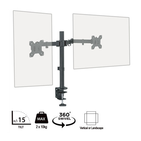 piXL Double Monitor Arm  For Upto 2x 27 inch Monitors  Desk Mounted  VESA dimensions of 75x75mm or 100x100mm  180 Degrees Swivel
