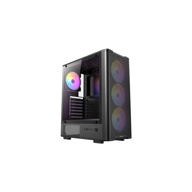 Antec VX310 ARGB Mid-Tower Gaming Case  1 x USB 3.0 / 2 x USB 2.0  Tempered Glass Side Window Panel  High-Airflow Mesh Front   3