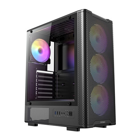 Antec VX310 ARGB Mid-Tower Gaming Case  1 x USB 3.0 / 2 x USB 2.0  Tempered Glass Side Window Panel  High-Airflow Mesh Front   3