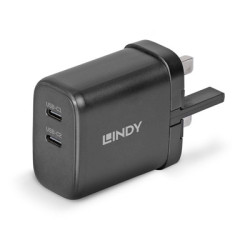 Lindy 65W USB 2 x Type C GaN Charger  Input UK Plug  Output 2 x USB Type C Female  Black
