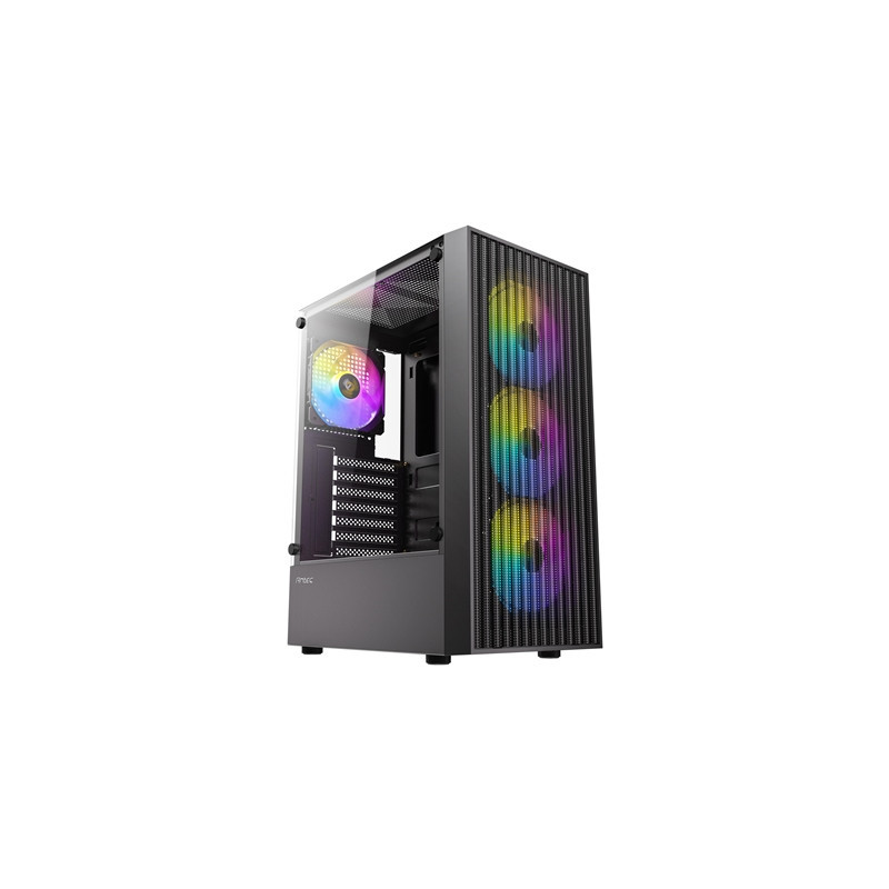 Antec AX27 RGB Elite Mid-Tower Gaming PC Case with Tempered Glass  Full Mesh Front Panel  4 Pre-installed 120mm Fixed-RGB Fans  