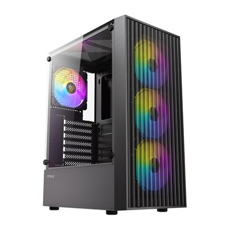 Antec AX27 RGB Elite Mid-Tower Gaming PC Case with Tempered Glass  Full Mesh Front Panel  4 Pre-installed 120mm Fixed-RGB Fans  