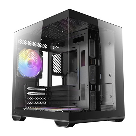 Antec CX60M ARGB Mini Tower Micro ATX Gaming Case  Black  Tempered Glass Panels  Dual Chamber Design  Vertical Cooling  Pre-Inst