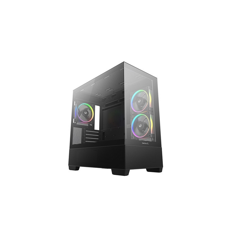 DeepCool CG380 3F Micro-ATX Gaming Case Black  Panoramic Tempered Glass Side Panel  Mesh Airflow Front  3 Pre-Installed ARGB Fan