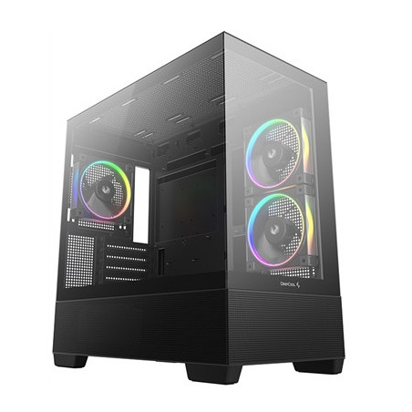 DeepCool CG380 3F Micro-ATX Gaming Case Black  Panoramic Tempered Glass Side Panel  Mesh Airflow Front  3 Pre-Installed ARGB Fan