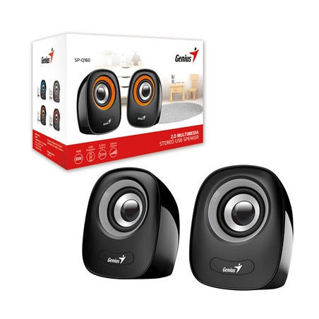 Genius SP-Q160 2.0 Desktop Speakers  Stereo Sound  USB Powered Plug and Play  6w  3.5mm with Volume Control  Grey