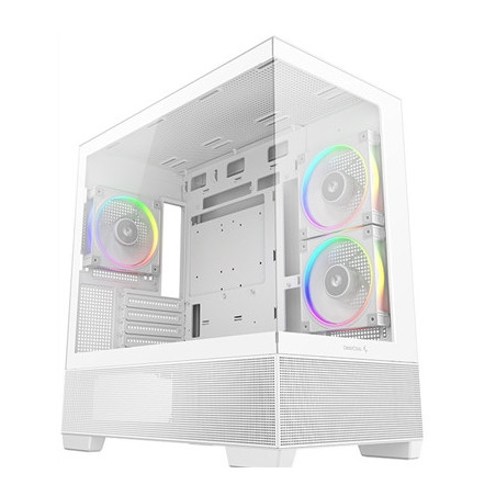 DeepCool CG380 3F Micro-ATX Gaming Case White  Panoramic Tempered Glass Side Panel  Mesh Airflow Front  3 Pre-Installed ARGB Fan