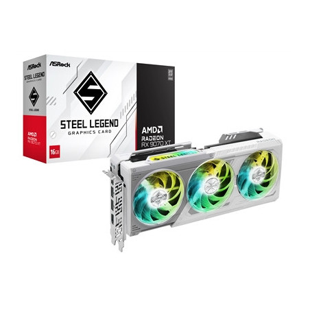 ASRock AMD Radeon RX 9070 XT Steel Legend 16GB GDDR6 Graphics Card  4096 Streams  2970 MHz Boost Clock  Triple Fan  3x DisplayPo