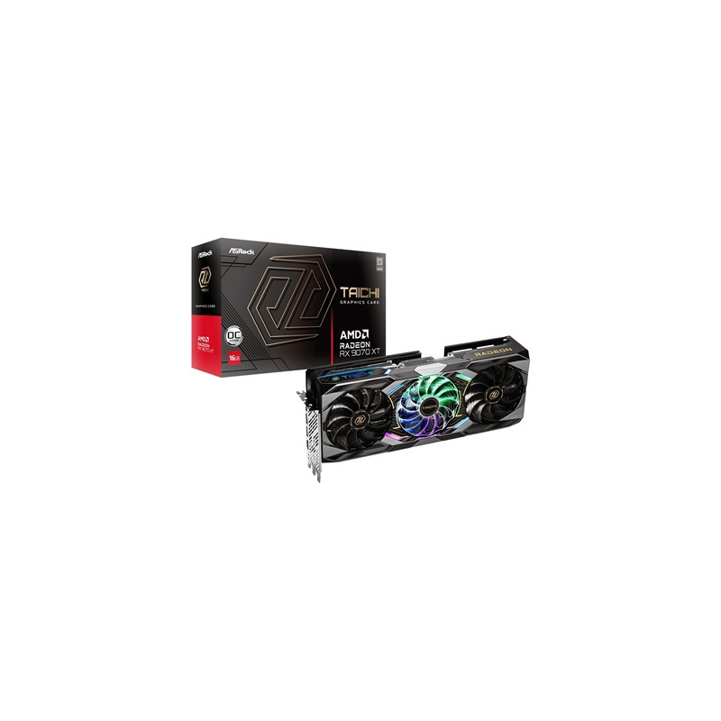 ASRock AMD Radeon RX 9070 XT Taichi OC 16GB GDDR6 Graphics Card  4096 Streams  3100 MHz Boost Clock  Triple Fan  3x DisplayPorts