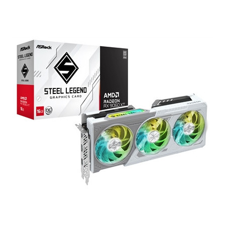 ASRock AMD Radeon RX 9060 XT Steel Legend OC 16GB GDDR6 Graphics Card  2048 Streams  3320 MHz Boost Clock  Triple Fan  2x Displa
