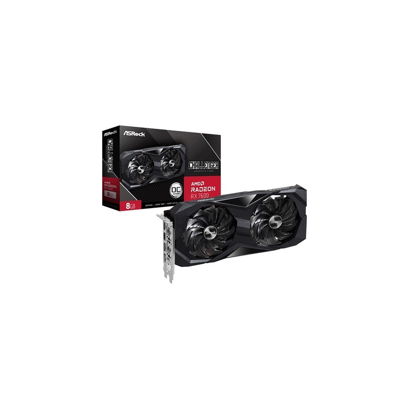 ASRock AMD Radeon RX 7600 Challenger OC 8GB GDDR6 Graphics Card  2048 Streams  2695 MHz Boost Clock  Dual Fan  3x DisplayPorts /