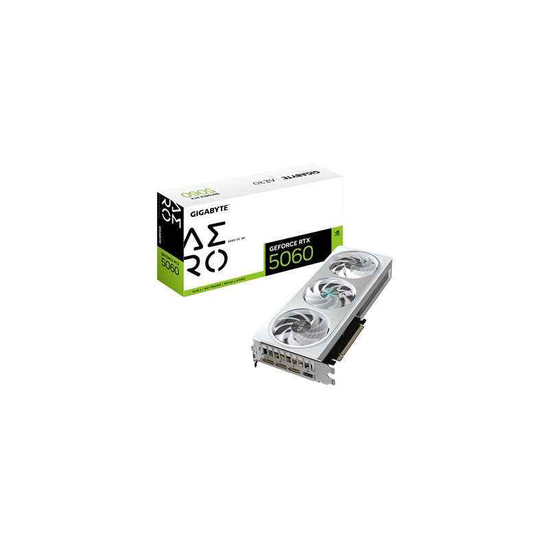 Gigabyte NVIDIA GeForce RTX 5060 AERO OC 8GB GDDR7 Graphics Card  3840 CUDA Cores  2595 MHz Core Clock  Triple Fan  3x DisplayPo