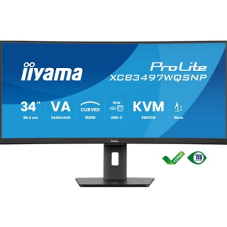 iiyama ProLite Curved Monitor XCB3497WQSNP-B1 34“ VA Ultra-Wide Screen with KVM Switch  LAN  USB-C Dock  0.4ms  120Hz  HDMI  Dis