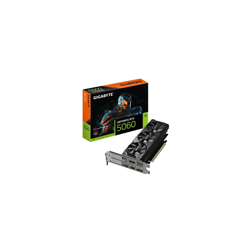 Gigabyte NVIDIA GeForce RTX 5060 OC Low Profile 8GB GDDR7 Graphics Card  3840 CUDA Cores  2512 MHz Core Clock  Triple Fan  3x Di