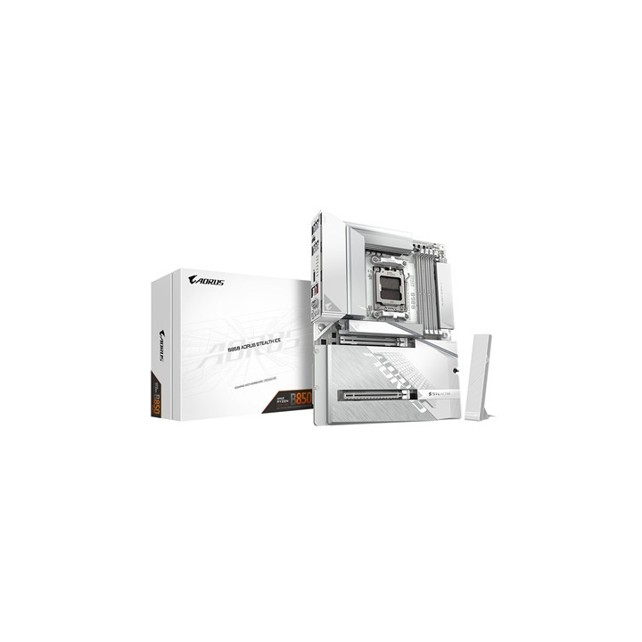 Gigabyte B850 AORUS STEALTH ICE AMD AM5 Socket Motherboard  ATX  4x DDR5 Slots  4x M.2 Sockets  Fitted I/O Shield  5GbE LAN  Wi-