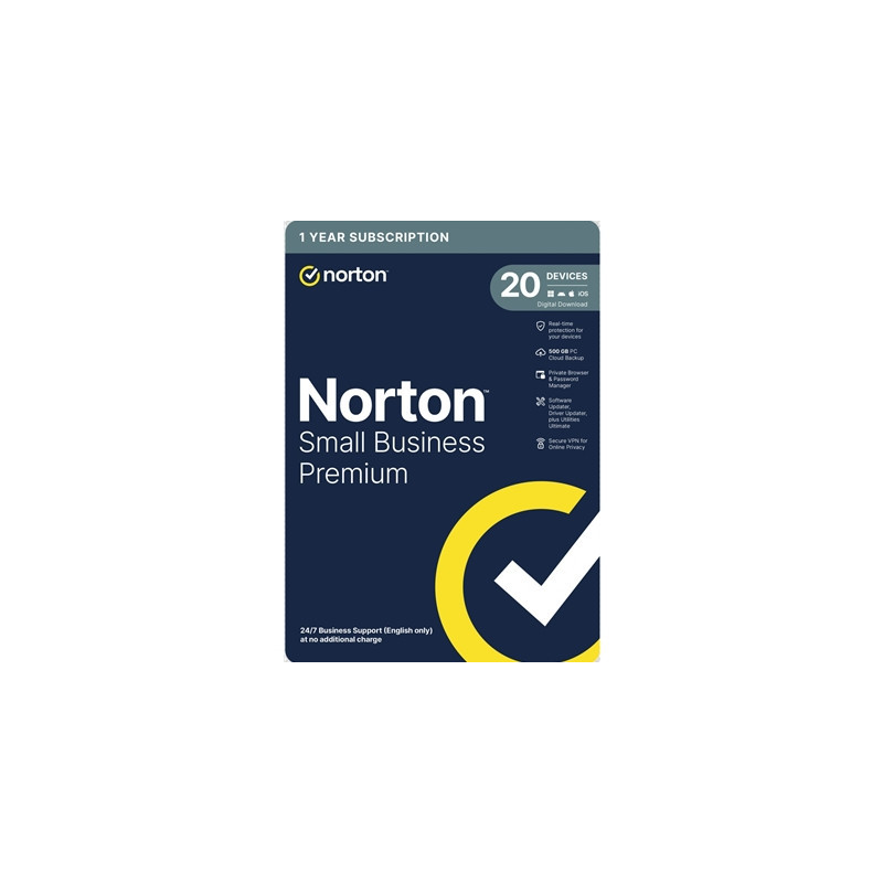 Norton Small Business Premium  Antivirus Software  20 Devices  1-year Subscription  Includes 500GB of Cloud Storage  Dark Web Mo