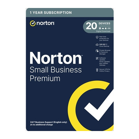 Norton Small Business Premium  Antivirus Software  20 Devices  1-year Subscription  Includes 500GB of Cloud Storage  Dark Web Mo