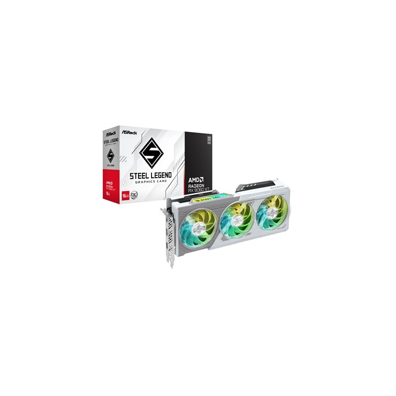 ASRock AMD Radeon RX 9060 XT Steel Legend OC 16GB GDDR6 Graphics Card  2048 Streams  3320MHz Boost Clock  Triple Fan  2x Display