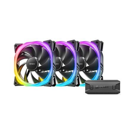 Antec Fusion 120mm ARGB 3 Fan Pack  Black  3x120mm ARGB Fans  Upto 2000RPM  57.93CFM Airflow  31.24dB Max  4-pin PWM 3-pin LED