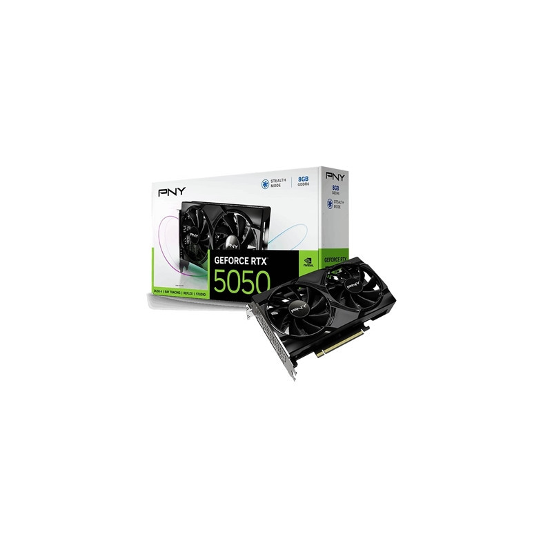 PNY NVIDIA GeForce RTX 5050 8GB GDDR6 Graphics Card  2560 CUDA Cores  2317 MHz Core Clock  Dual Fan  3x DisplayPorts / 1x HDMI P