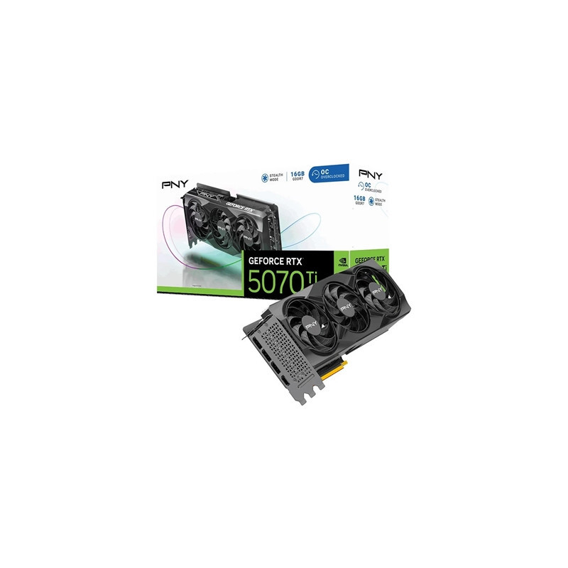 PNY NVIDIA GEFORCE RTX 5070 Ti OC 16GB  GDDR7 Graphics Card  8960 CUDA Cores  2295 MHz Core Clock  Triple Fan  3x Display Ports 
