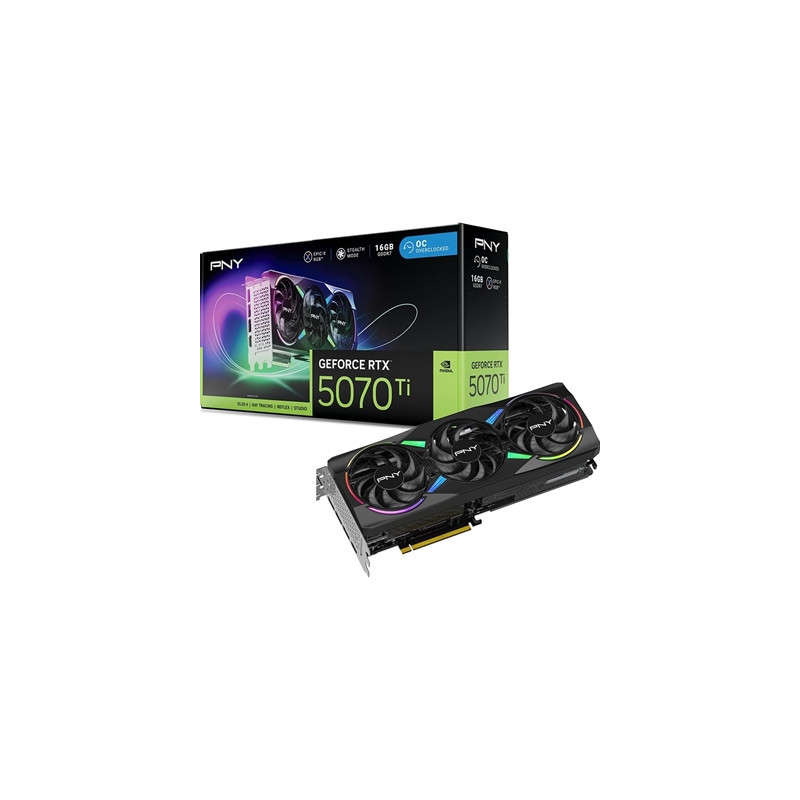 PNY NVIDIA GEFORCE RTX 5070Ti  ARGB Epic-X RGB OC16GB  GDDR7 Graphics Card  8960 Cuda Cores  2295 MHz Core Clock  Triple Fan  3 