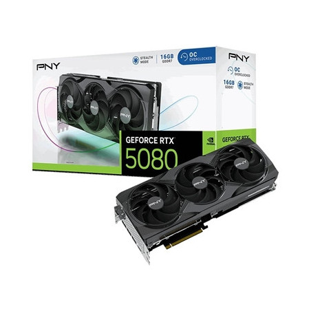 PNY NVIDIA GEFORCE RTX 5080 OC 16GB  GDDR7 Graphics Card  10752Cuda Cores  2295 MHz Core Clock  Triple Fan  3 x Display Ports/ 1