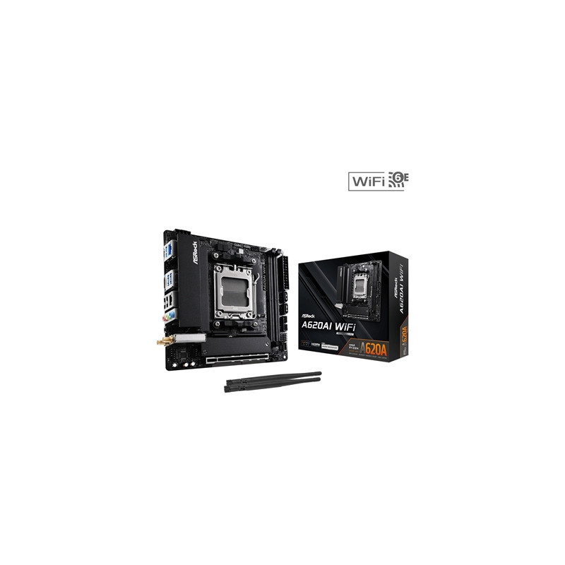 ASRock A620AI WIFI AMD AM5 Socket Motherboard  Mini-ITX  2x DDR5 Slots  2x M.2 Socket  2.5GbE LAN  Wi-Fi 6E  1x HDMI Port